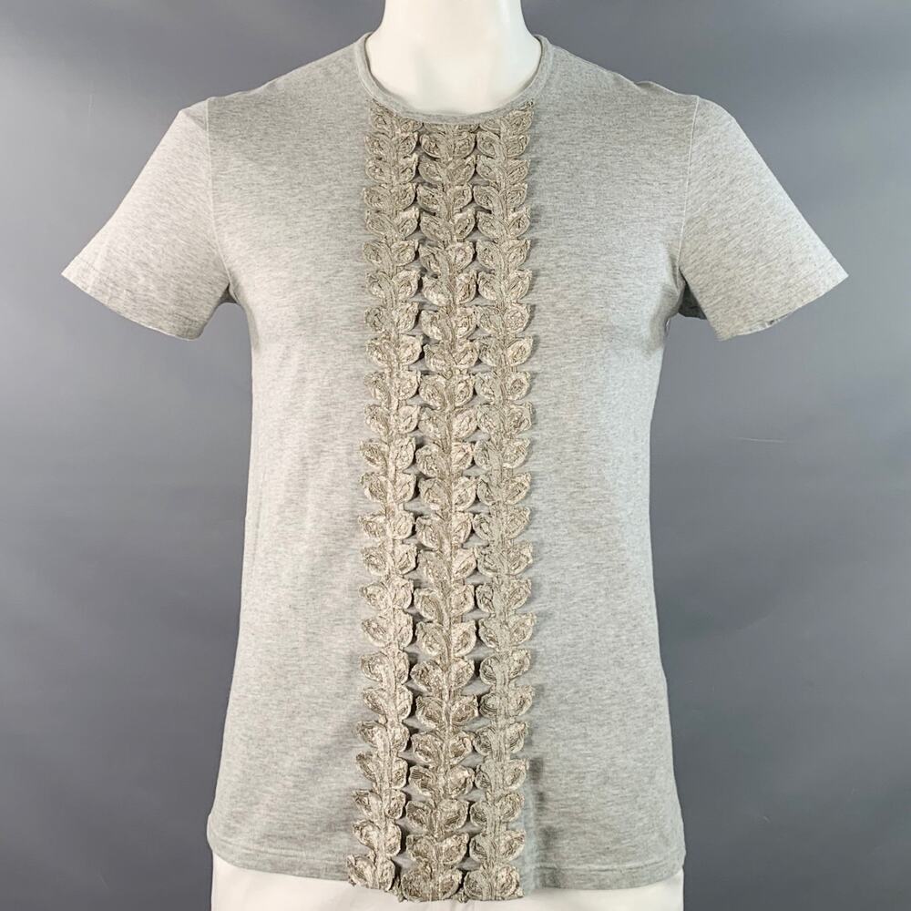 BURBERRY PRORSUM Size XL Grey Embellishment Cotton Crew Neck T-shirt